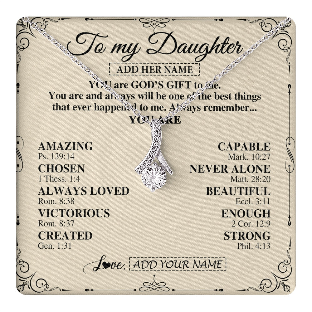 Alluring Beauty Necklace 14K White Gold Finish | 1 | Personalized To My Daughter Gifts Necklace From Mom Dad You Are God's Gift To Me Daughter Birthday Gifts Christmas Christian Custom Gift Box Message Card | https://teecentury.