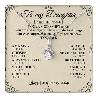 Alluring Beauty Necklace 14K White Gold Finish | 1 | Personalized To My Daughter Gifts Necklace From Mom Dad You Are God's Gift To Me Daughter Birthday Gifts Christmas Christian Custom Gift Box Message Card | https://teecentury.
