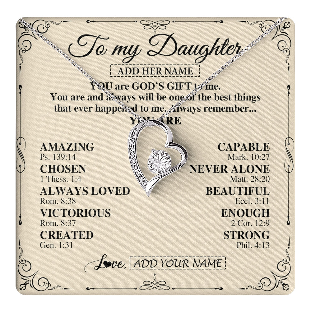 Forever Love Necklace 14K White Gold Finish | 1 | Personalized To My Daughter Gifts Necklace From Mom Dad You Are God's Gift To Me Daughter Birthday Gifts Christmas Christian Custom Gift Box Message Card | https://teecentury.