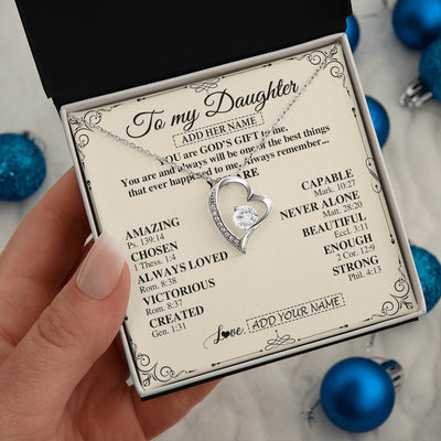 Forever Love Necklace 14K White Gold Finish | 2 | Personalized To My Daughter Gifts Necklace From Mom Dad You Are God's Gift To Me Daughter Birthday Gifts Christmas Christian Custom Gift Box Message Card | https://teecentury.