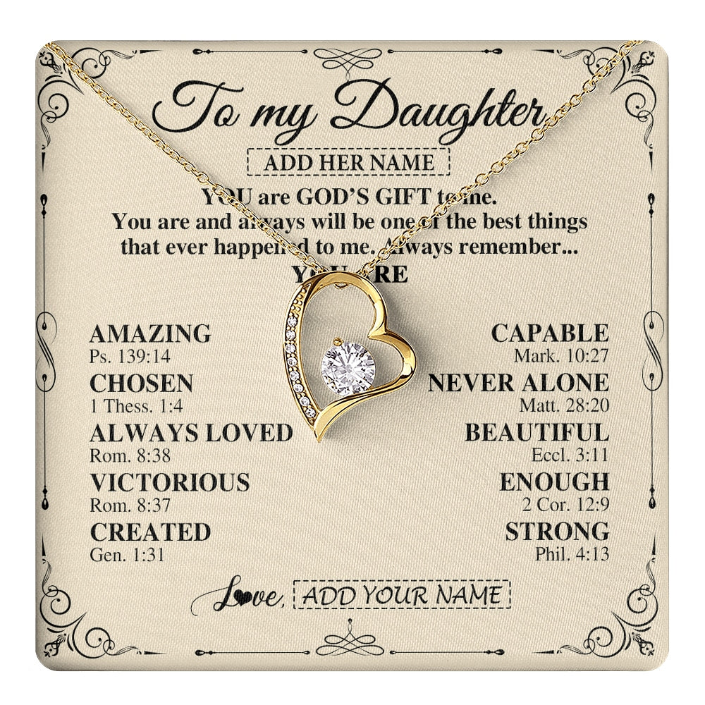 Forever Love Necklace 18K Yellow Gold Finish | 1 | Personalized To My Daughter Gifts Necklace From Mom Dad You Are God's Gift To Me Daughter Birthday Gifts Christmas Christian Custom Gift Box Message Card | https://teecentury.