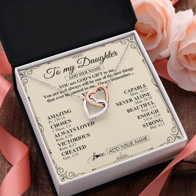Interlocking Hearts Necklace Stainless Steel & Rose Gold Finish | 2 | Personalized To My Daughter Gifts Necklace From Mom Dad You Are God's Gift To Me Daughter Birthday Gifts Christmas Christian Custom Gift Box Message Card | https://teecentury.