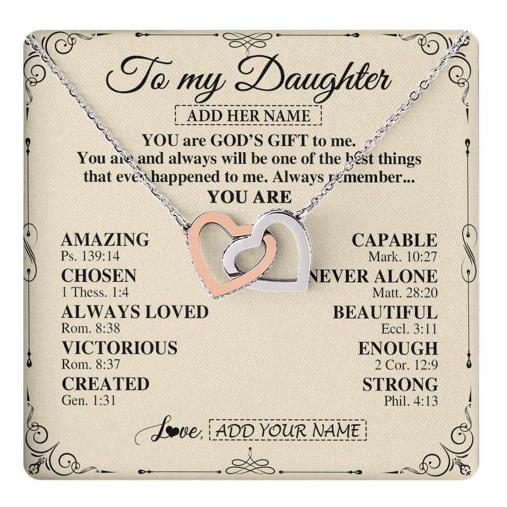 Interlocking Hearts Necklace Stainless Steel & Rose Gold Finish | 1 | Personalized To My Daughter Gifts Necklace From Mom Dad You Are God's Gift To Me Daughter Birthday Gifts Christmas Christian Custom Gift Box Message Card | https://teecentury.