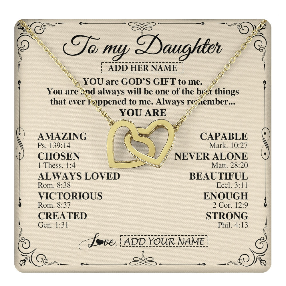 Interlocking Hearts Necklace 18K Yellow Gold Finish | 1 | Personalized To My Daughter Gifts Necklace From Mom Dad You Are God's Gift To Me Daughter Birthday Gifts Christmas Christian Custom Gift Box Message Card | https://teecentury.