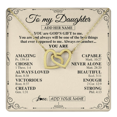 Interlocking Hearts Necklace 18K Yellow Gold Finish | 1 | Personalized To My Daughter Gifts Necklace From Mom Dad You Are God's Gift To Me Daughter Birthday Gifts Christmas Christian Custom Gift Box Message Card | https://teecentury.