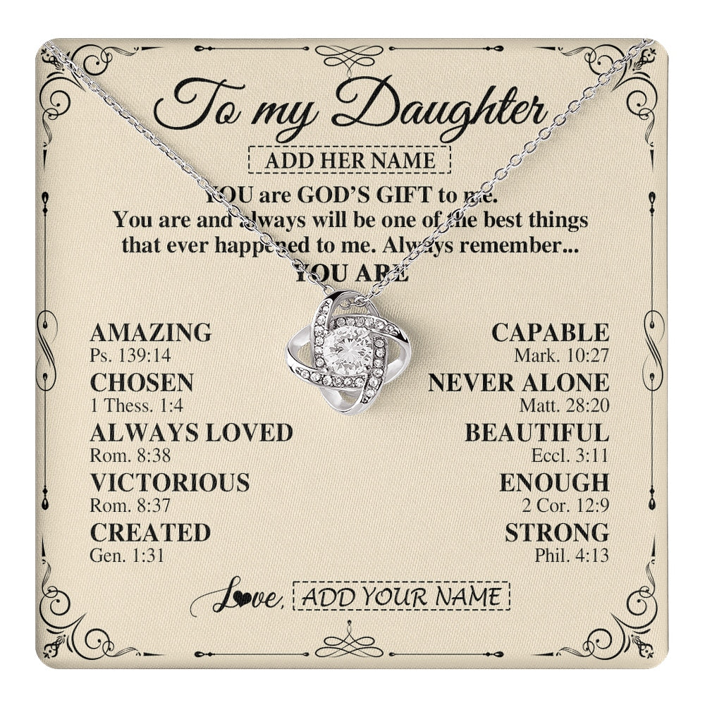 Love Knot Necklace 14K White Gold Finish | 1 | Personalized To My Daughter Gifts Necklace From Mom Dad You Are God's Gift To Me Daughter Birthday Gifts Christmas Christian Custom Gift Box Message Card | https://teecentury.