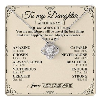 Love Knot Necklace 14K White Gold Finish | 1 | Personalized To My Daughter Gifts Necklace From Mom Dad You Are God's Gift To Me Daughter Birthday Gifts Christmas Christian Custom Gift Box Message Card | https://teecentury.