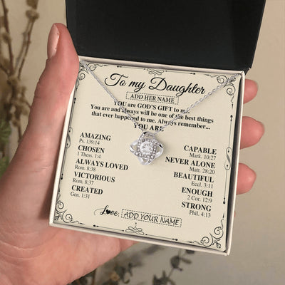 Love Knot Necklace 14K White Gold Finish | 2 | Personalized To My Daughter Gifts Necklace From Mom Dad You Are God's Gift To Me Daughter Birthday Gifts Christmas Christian Custom Gift Box Message Card | https://teecentury.