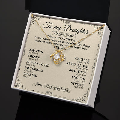 Love Knot Necklace 18K Yellow Gold Finish | 2 | Personalized To My Daughter Gifts Necklace From Mom Dad You Are God's Gift To Me Daughter Birthday Gifts Christmas Christian Custom Gift Box Message Card | https://teecentury.
