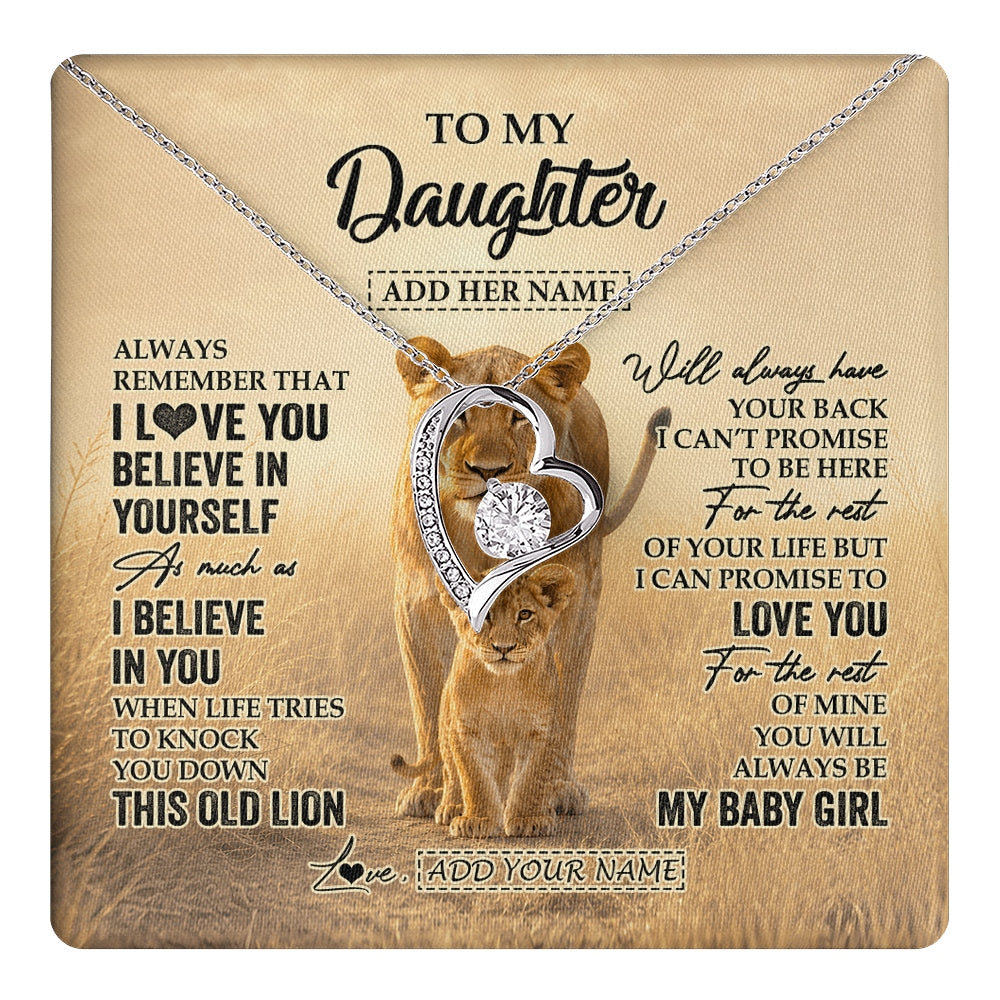Forever Love Necklace 14K White Gold Finish | 1 | Personalized To My Daughter Gifts Necklace From Mom Mother Always Remember Lion Gifts For Daughter Birthday Graduation Christmas Custom Gift Box Message Card | https://teecentury.