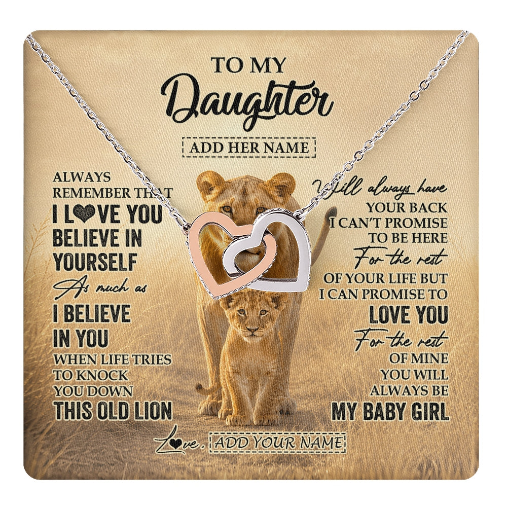 Interlocking Hearts Necklace Stainless Steel & Rose Gold Finish | 1 | Personalized To My Daughter Gifts Necklace From Mom Mother Always Remember Lion Gifts For Daughter Birthday Graduation Christmas Custom Gift Box Message Card | https://teecentury.
