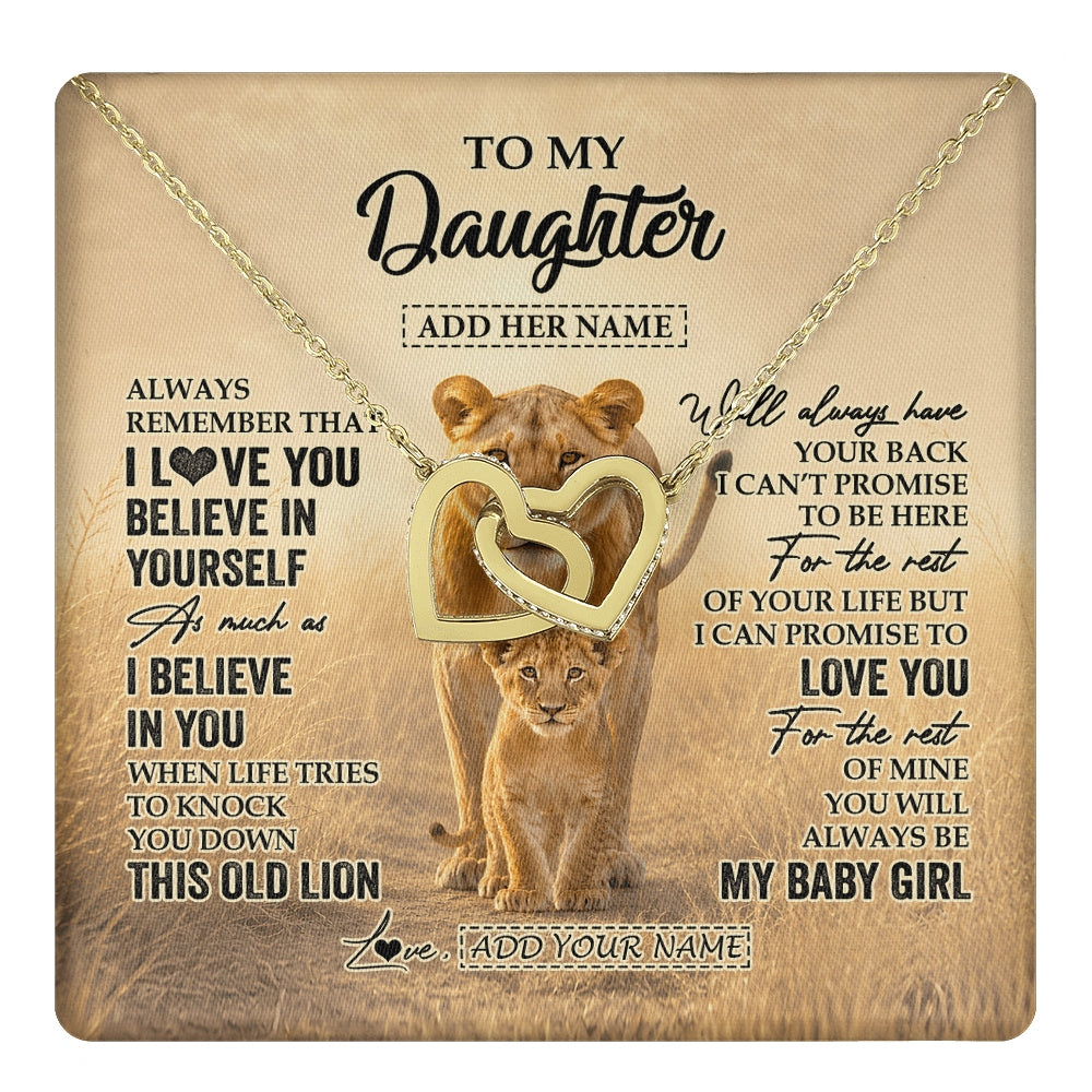 Interlocking Hearts Necklace 18K Yellow Gold Finish | 1 | Personalized To My Daughter Gifts Necklace From Mom Mother Always Remember Lion Gifts For Daughter Birthday Graduation Christmas Custom Gift Box Message Card | https://teecentury.
