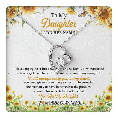 Forever Love Necklace 14K White Gold Finish | 1 | Personalized To My Daughter Gifts Necklace From Mom Mother Dad I Closed My Eyes Sunflower Best Daughter Birthday Gifts Christmas Custom Gift Box Message Card | teecentury.myshopify