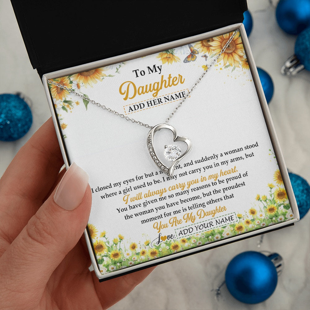 Forever Love Necklace 14K White Gold Finish | 2 | Personalized To My Daughter Gifts Necklace From Mom Mother Dad I Closed My Eyes Sunflower Best Daughter Birthday Gifts Christmas Custom Gift Box Message Card | teecentury.myshopify
