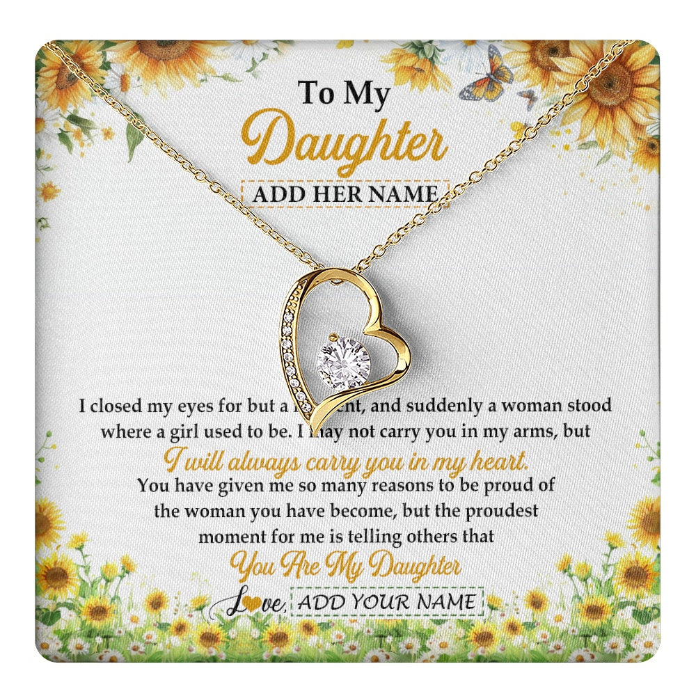 Forever Love Necklace 18K Yellow Gold Finish | 1 | Personalized To My Daughter Gifts Necklace From Mom Mother Dad I Closed My Eyes Sunflower Best Daughter Birthday Gifts Christmas Custom Gift Box Message Card | teecentury.myshopify