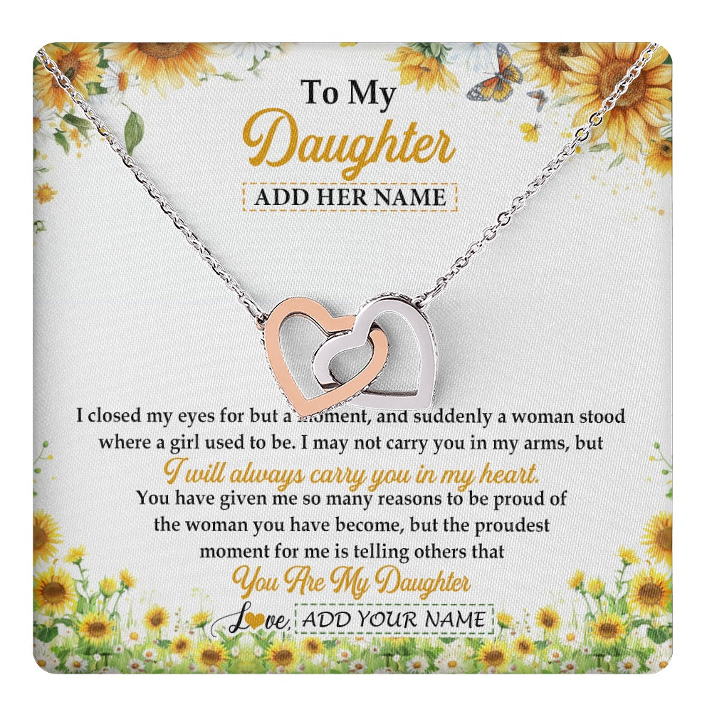 Interlocking Hearts Necklace Stainless Steel & Rose Gold Finish | 1 | Personalized To My Daughter Gifts Necklace From Mom Mother Dad I Closed My Eyes Sunflower Best Daughter Birthday Gifts Christmas Custom Gift Box Message Card | teecentury.myshopify