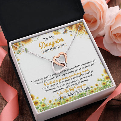 Interlocking Hearts Necklace Stainless Steel & Rose Gold Finish | 2 | Personalized To My Daughter Gifts Necklace From Mom Mother Dad I Closed My Eyes Sunflower Best Daughter Birthday Gifts Christmas Custom Gift Box Message Card | teecentury.myshopify