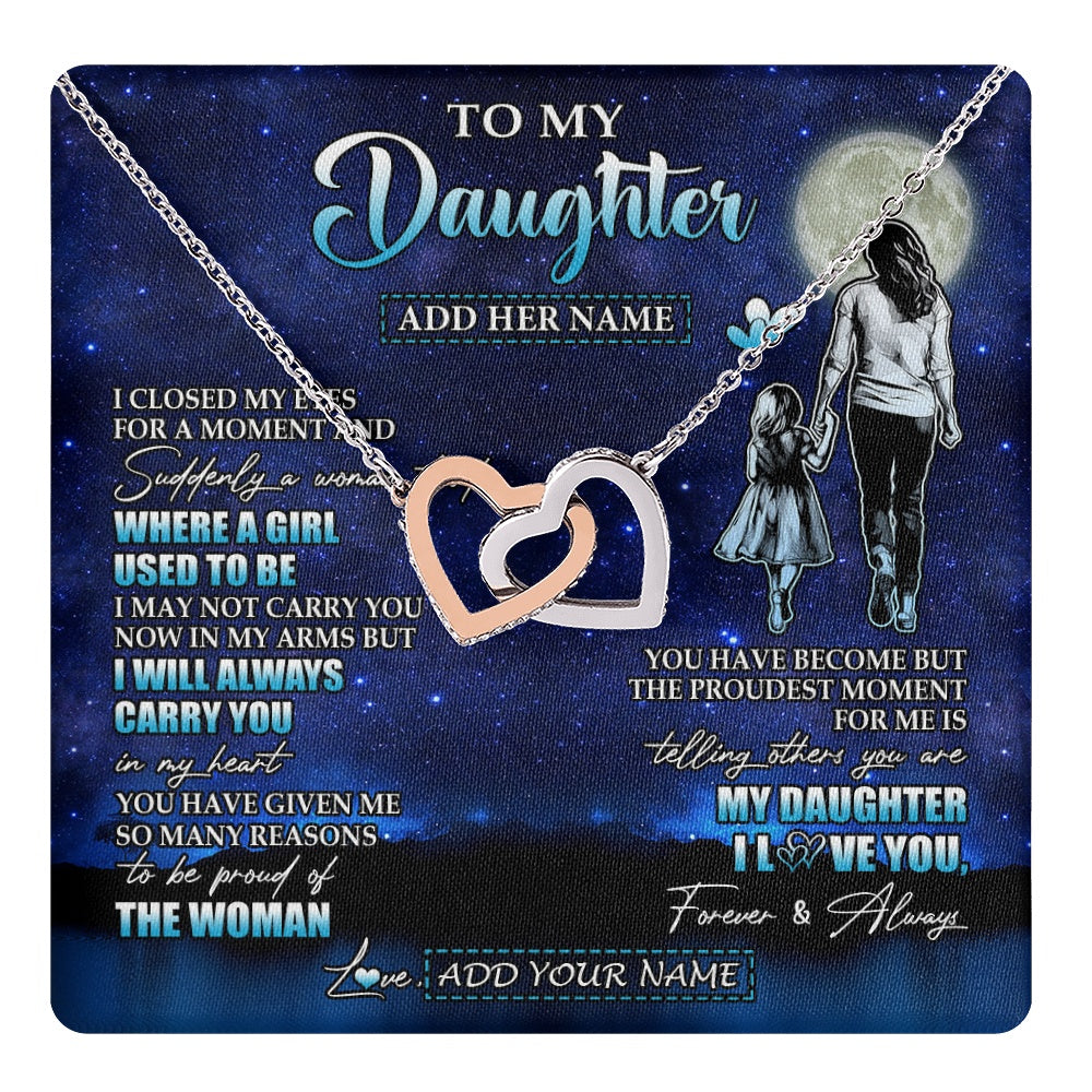 Interlocking Hearts Necklace Stainless Steel & Rose Gold Finish | 1 | Personalized To My Daughter Gifts Necklace From Mom Mother I Closed My Eyes For A Moment Daughter Birthday Graduation Christmas Custom Gift Box Message Card | teecentury.myshopify