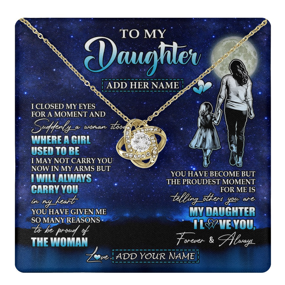 Love Knot Necklace 18K Yellow Gold Finish | 1 | Personalized To My Daughter Gifts Necklace From Mom Mother I Closed My Eyes For A Moment Daughter Birthday Graduation Christmas Custom Gift Box Message Card | teecentury.myshopify