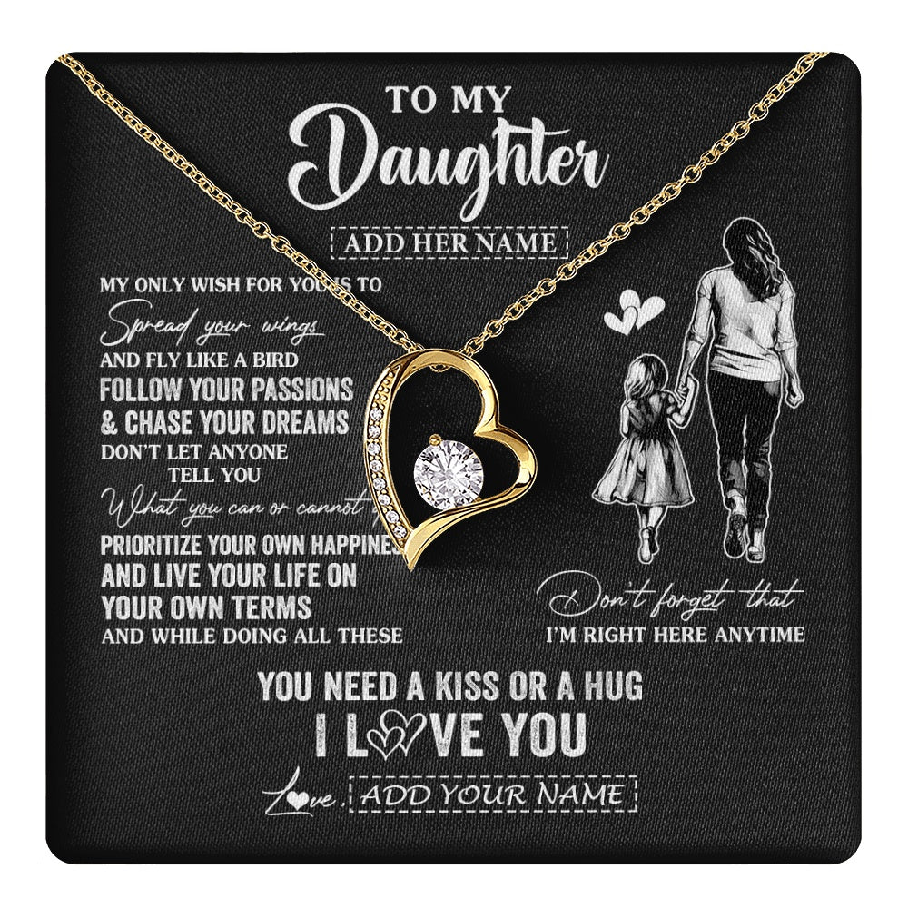 Forever Love Necklace 18K Yellow Gold Finish | 1 | Personalized To My Daughter Gifts Necklace From Mom Mother My Only Wish For You Daughter Birthday Gifts Graduation Christmas Customized Gift Box Message Card | teecentury.myshopify