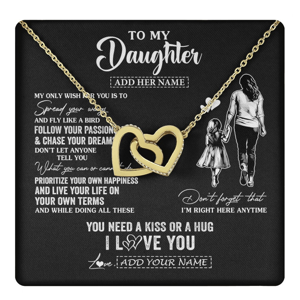 Interlocking Hearts Necklace 18K Yellow Gold Finish | 1 | Personalized To My Daughter Gifts Necklace From Mom Mother My Only Wish For You Daughter Birthday Gifts Graduation Christmas Customized Gift Box Message Card | teecentury.myshopify