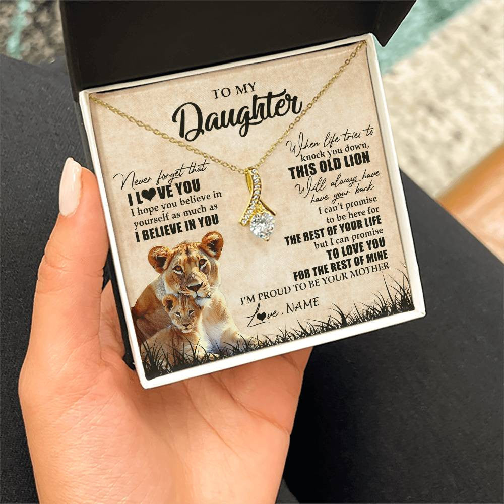 Alluring Beauty Necklace 18K Yellow Gold Finish | Personalized To My Daughter Gifts Necklace From Mom Mother Old Lion Daughter Jewelry Birthday Gifts Graduation Christmas Customized Gift Box Message Card | teecentury