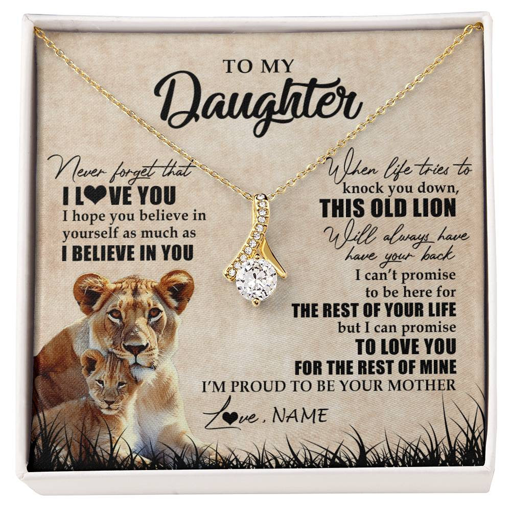 Alluring Beauty Necklace 18K Yellow Gold Finish | Personalized To My Daughter Gifts Necklace From Mom Mother Old Lion Daughter Jewelry Birthday Gifts Graduation Christmas Customized Gift Box Message Card | teecentury