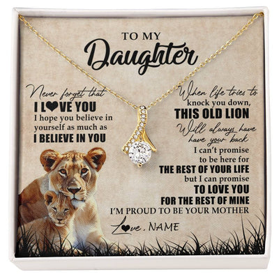 Alluring Beauty Necklace 18K Yellow Gold Finish | Personalized To My Daughter Gifts Necklace From Mom Mother Old Lion Daughter Jewelry Birthday Gifts Graduation Christmas Customized Gift Box Message Card | teecentury