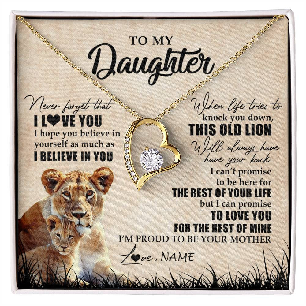 Forever Love Necklace 18K Yellow Gold Finish | Personalized To My Daughter Gifts Necklace From Mom Mother Old Lion Daughter Jewelry Birthday Gifts Graduation Christmas Customized Gift Box Message Card | teecentury