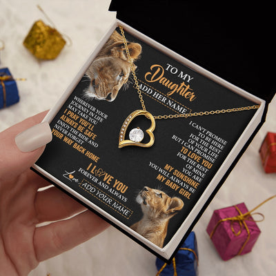 Forever Love Necklace 18K Yellow Gold Finish | 2 | Personalized To My Daughter Gifts Necklace From Mom Mother Wherever Your Journey In Life Lion Daughter Birthday Gifts Christmas Custom Gift Box Message Card | https://teecentury.