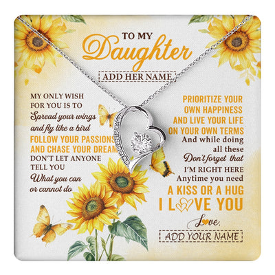 Forever Love Necklace 14K White Gold Finish | 1 | Personalized To My Daughter Gifts Necklace From Mom Sunflower My Only Wish For You Daughter Birthday Gifts Graduation Christmas Custom Gift Box Message Card | https://teecentury.