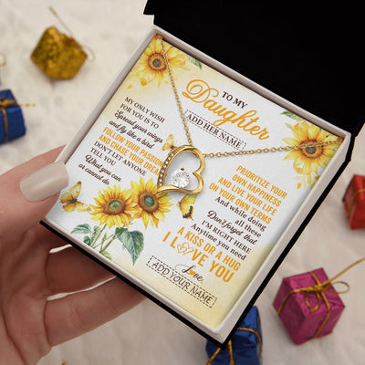 Forever Love Necklace 18K Yellow Gold Finish | 2 | Personalized To My Daughter Gifts Necklace From Mom Sunflower My Only Wish For You Daughter Birthday Gifts Graduation Christmas Custom Gift Box Message Card | https://teecentury.
