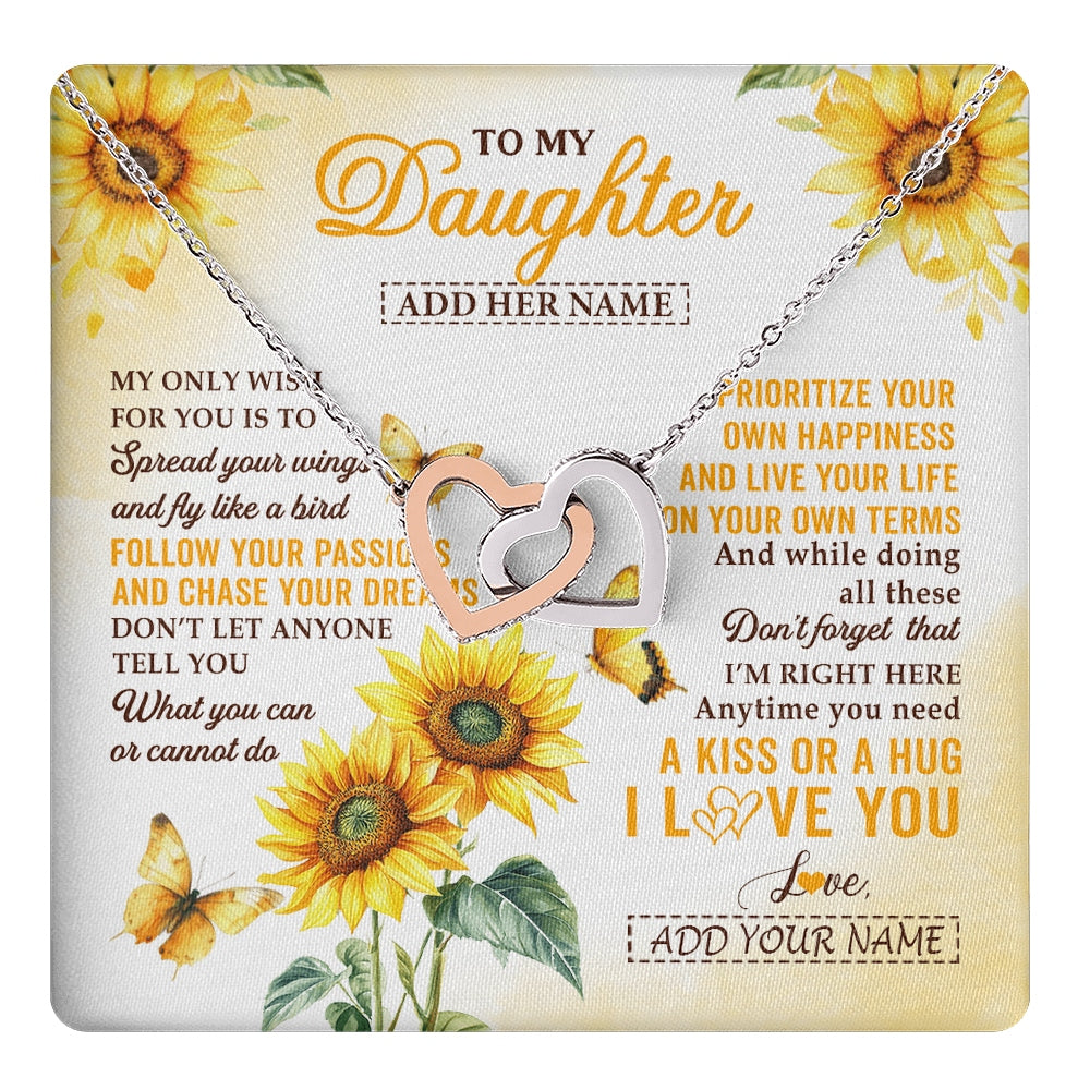 Interlocking Hearts Necklace Stainless Steel & Rose Gold Finish | 1 | Personalized To My Daughter Gifts Necklace From Mom Sunflower My Only Wish For You Daughter Birthday Gifts Graduation Christmas Custom Gift Box Message Card | https://teecentury.