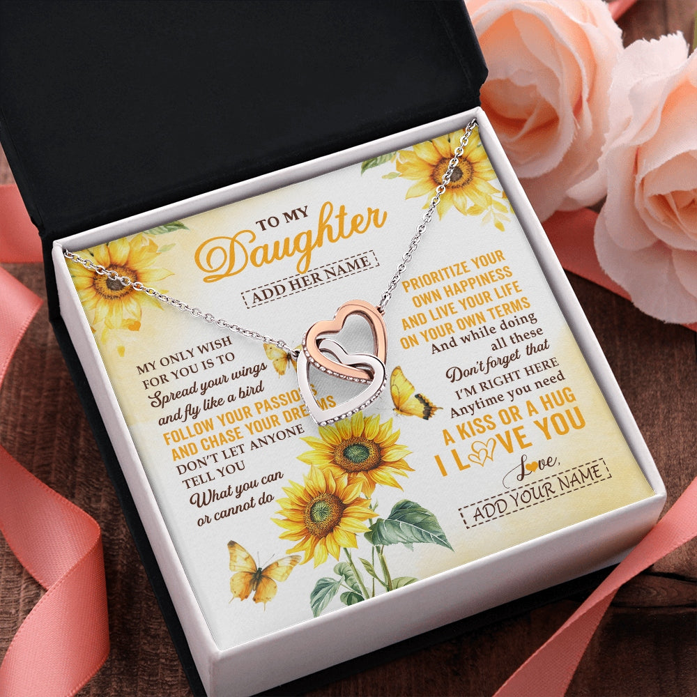 Interlocking Hearts Necklace Stainless Steel & Rose Gold Finish | 2 | Personalized To My Daughter Gifts Necklace From Mom Sunflower My Only Wish For You Daughter Birthday Gifts Graduation Christmas Custom Gift Box Message Card | https://teecentury.