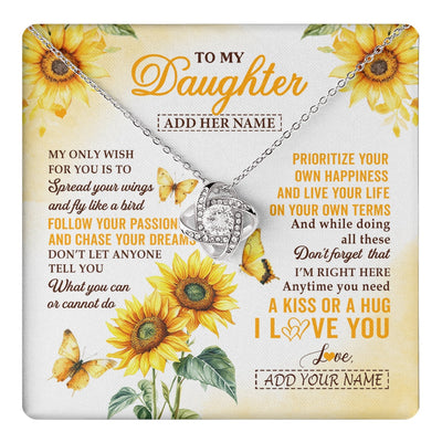 Love Knot Necklace 14K White Gold Finish | 1 | Personalized To My Daughter Gifts Necklace From Mom Sunflower My Only Wish For You Daughter Birthday Gifts Graduation Christmas Custom Gift Box Message Card | https://teecentury.