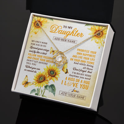 Love Knot Necklace 18K Yellow Gold Finish | 2 | Personalized To My Daughter Gifts Necklace From Mom Sunflower My Only Wish For You Daughter Birthday Gifts Graduation Christmas Custom Gift Box Message Card | https://teecentury.