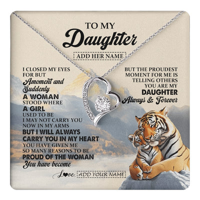 Forever Love Necklace 14K White Gold Finish | 1 | Personalized To My Daughter Gifts Necklace Tiger From Mom Dad Mother You Are My Daughter Birthday Gifts Graduation Christmas Custom Gift Box Message Card | https://teecentury.