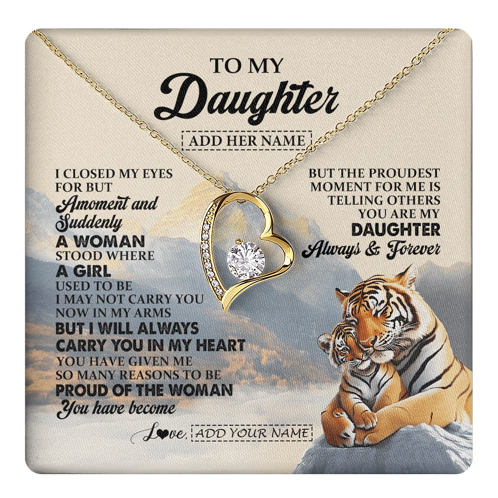 Forever Love Necklace 18K Yellow Gold Finish | 1 | Personalized To My Daughter Gifts Necklace Tiger From Mom Dad Mother You Are My Daughter Birthday Gifts Graduation Christmas Custom Gift Box Message Card | https://teecentury.