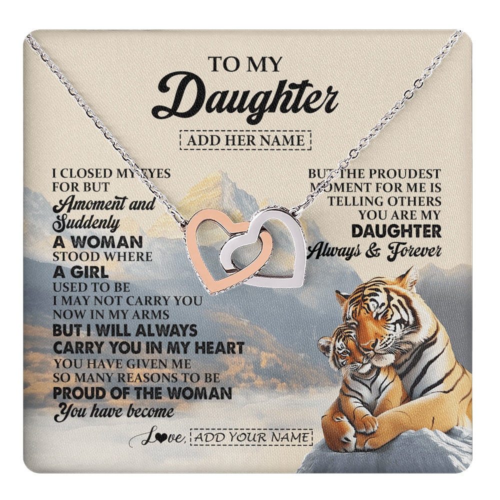 Interlocking Hearts Necklace Stainless Steel & Rose Gold Finish | 1 | Personalized To My Daughter Gifts Necklace Tiger From Mom Dad Mother You Are My Daughter Birthday Gifts Graduation Christmas Custom Gift Box Message Card | https://teecentury.