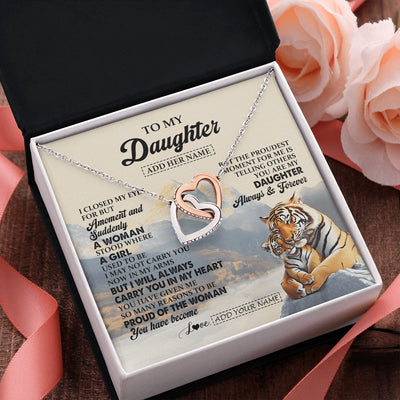 Interlocking Hearts Necklace Stainless Steel & Rose Gold Finish | 2 | Personalized To My Daughter Gifts Necklace Tiger From Mom Dad Mother You Are My Daughter Birthday Gifts Graduation Christmas Custom Gift Box Message Card | https://teecentury.