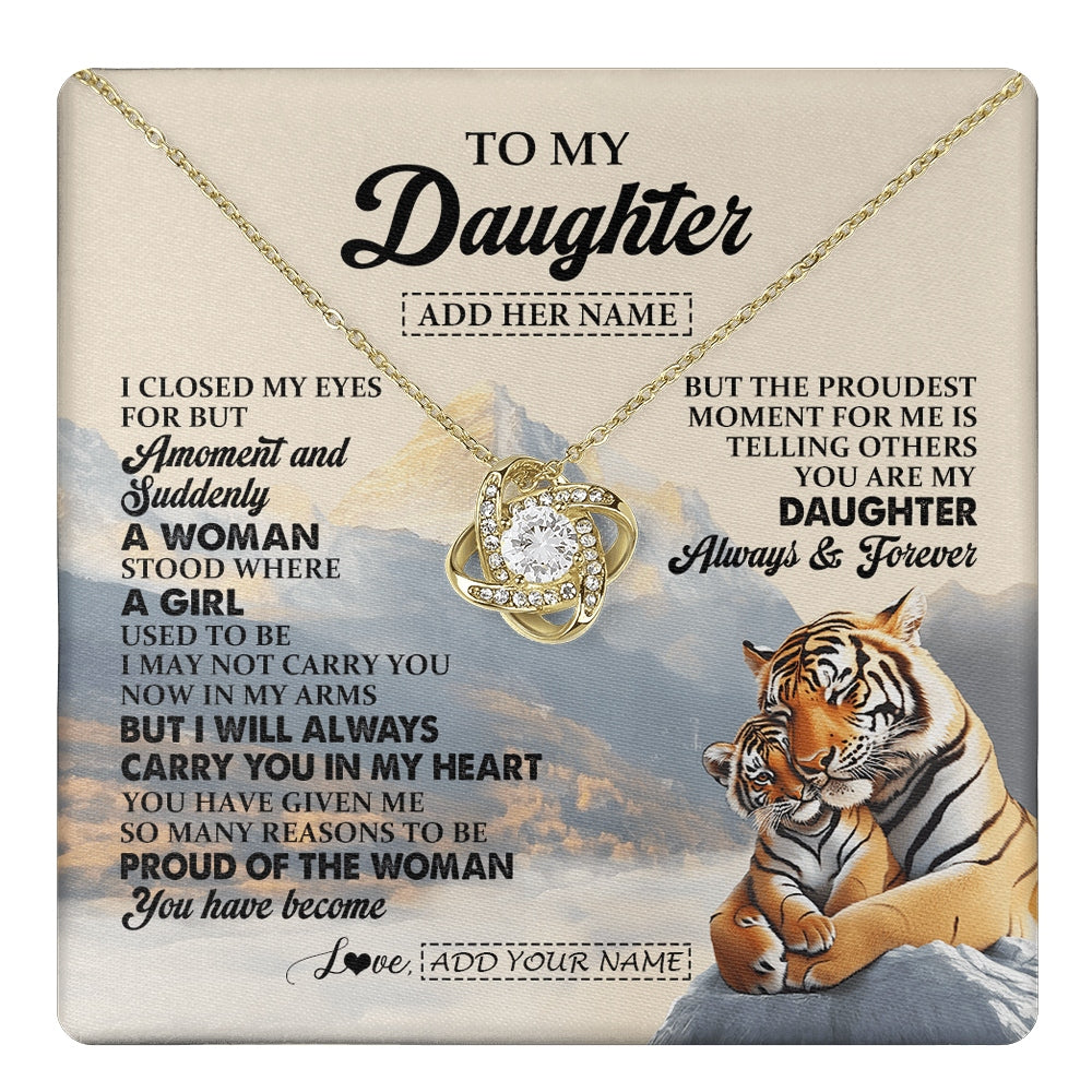 Love Knot Necklace 18K Yellow Gold Finish | 1 | Personalized To My Daughter Gifts Necklace Tiger From Mom Dad Mother You Are My Daughter Birthday Gifts Graduation Christmas Custom Gift Box Message Card | https://teecentury.