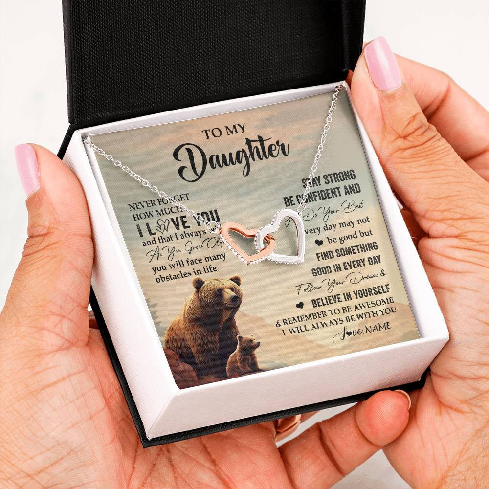 Interlocking Hearts Necklace Stainless Steel & Rose Gold Finish | 2 | Personalized To My Daughter I Love You Forever Necklace From Mom Dad Mother Bear Daughter Birthday Gifts Graduation Christmas Customized Gift Box Message Card | teecentury