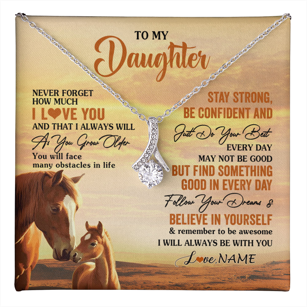 Alluring Beauty Necklace 14K White Gold Finish | 1 | Personalized To My Daughter I Love You Forever Necklace From Mom Dad Mother Father Horse Daughter Birthday Jewelry Christmas Customized Gift Box Message Card | teecentury