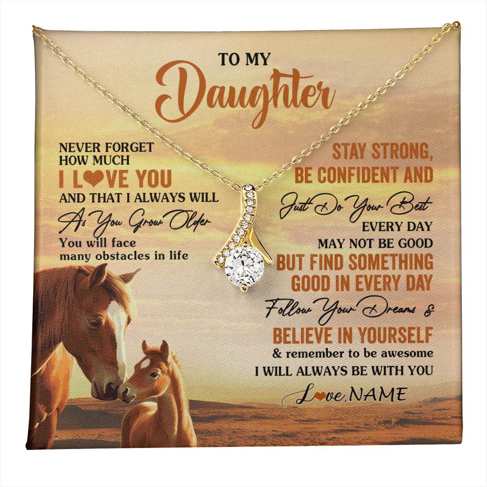 Alluring Beauty Necklace 18K Yellow Gold Finish | 1 | Personalized To My Daughter I Love You Forever Necklace From Mom Dad Mother Father Horse Daughter Birthday Jewelry Christmas Customized Gift Box Message Card | teecentury