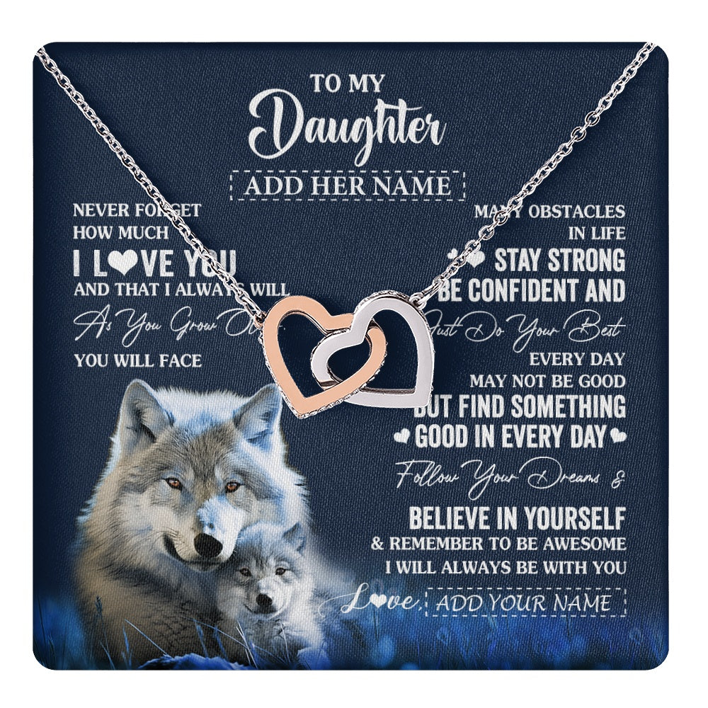 Interlocking Hearts Necklace Stainless Steel & Rose Gold Finish | 1 | Personalized To My Daughter I Love You Forever Necklace From Mom Dad Mother Wolf Daughter Birthday Gifts Graduation Christmas Custom Gift Box Message Card | teecentury.myshopify