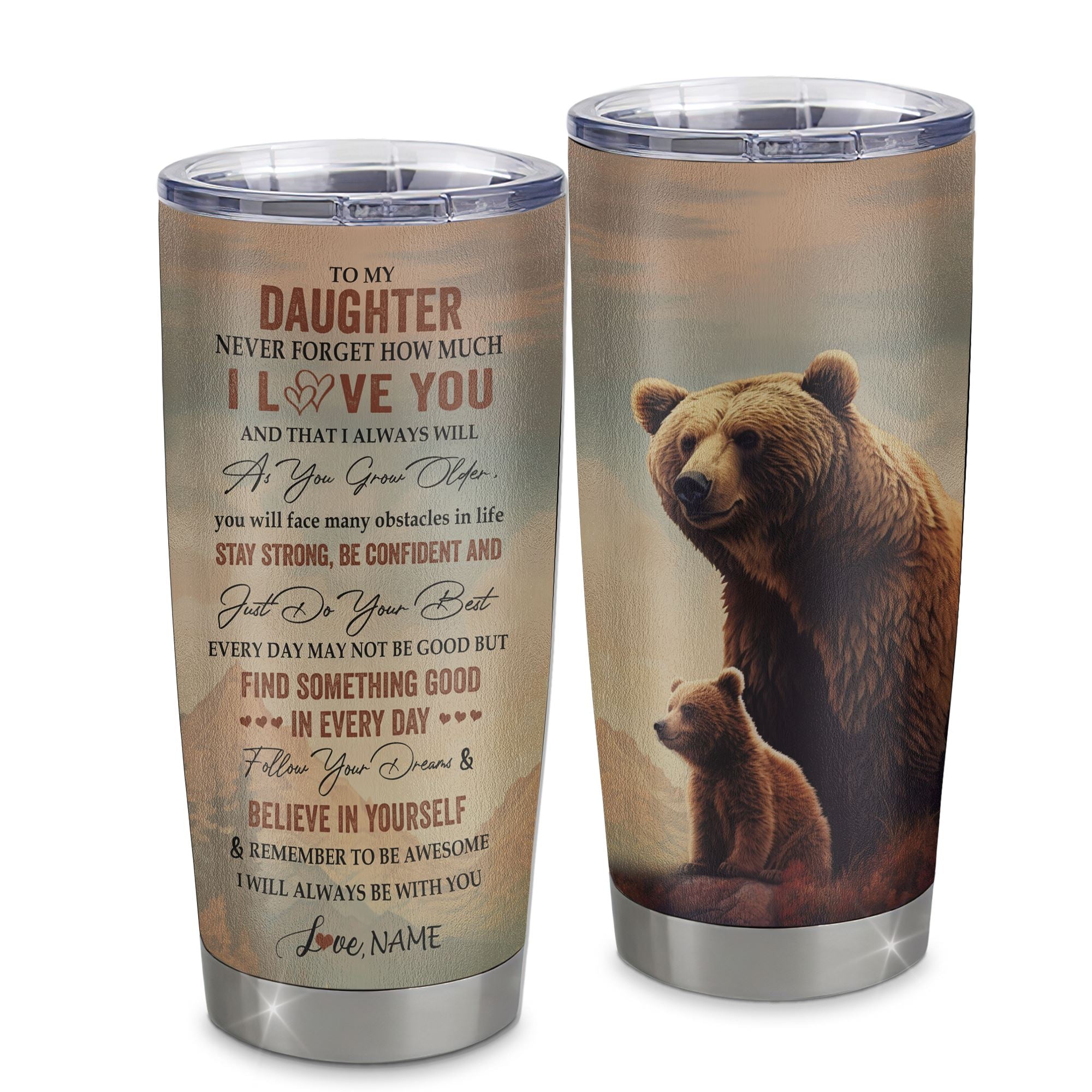 Personalized To My Daughter I Love You Forever Tumbler From Mom Mother Dad Stainless Steel Cup Bear Daughter Birthday Gifts Graduation Christmas Custom Travel Mug | teecentury