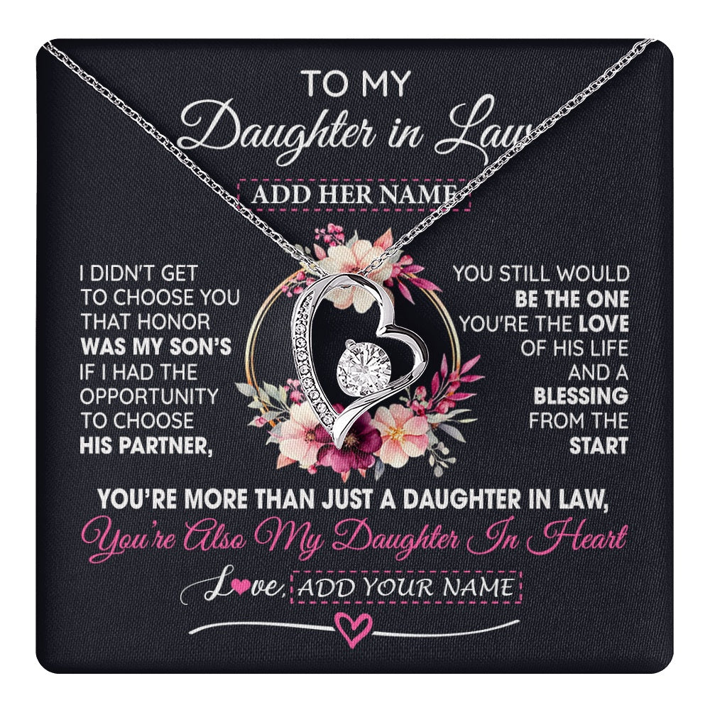 Forever Love Necklace 14K White Gold Finish | 1 | Personalized To My Daughter In Law Gift From Mother In Law Necklace Daughter In Heart Birthday Gift For Daughter In Law Wedding Christmas Gift Box Message Card | teecentury.myshopify