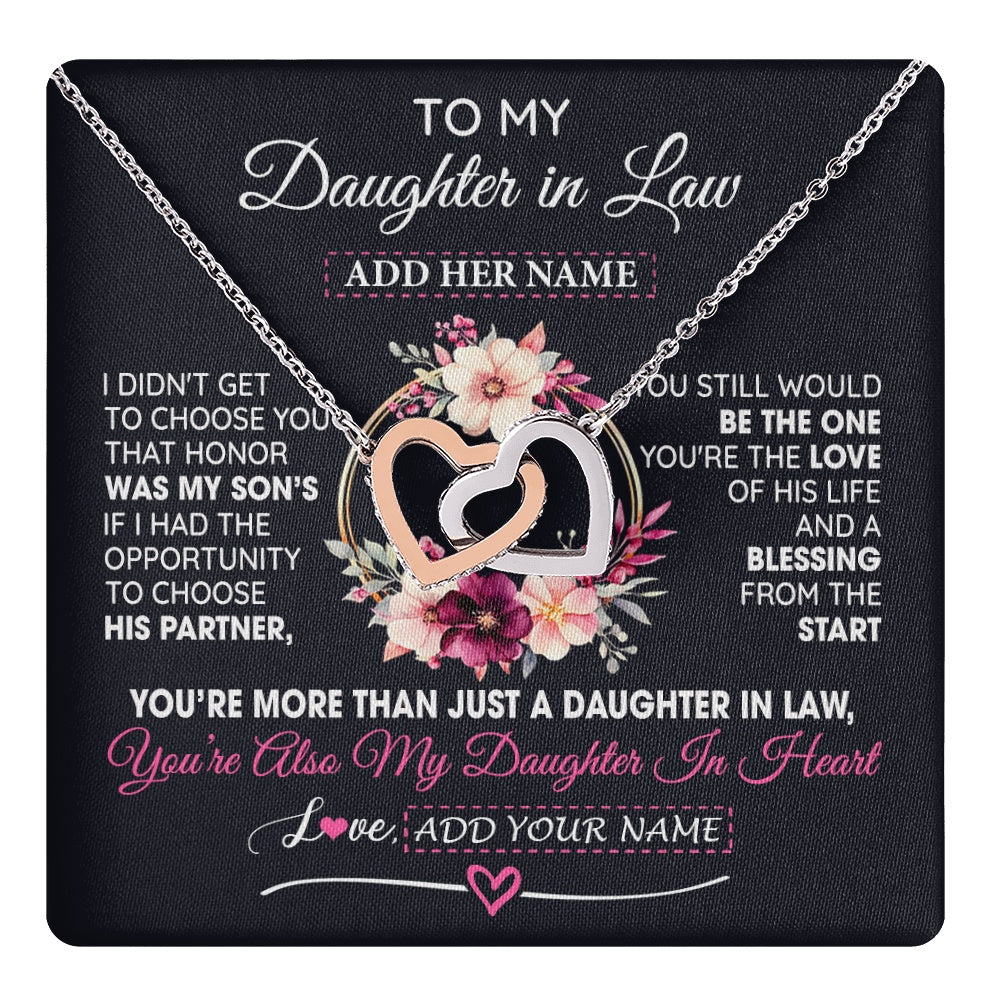Interlocking Hearts Necklace Stainless Steel & Rose Gold Finish | 1 | Personalized To My Daughter In Law Gift From Mother In Law Necklace Daughter In Heart Birthday Gift For Daughter In Law Wedding Christmas Gift Box Message Card | teecentury.myshopify