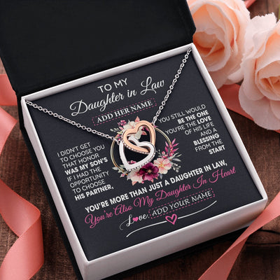 Interlocking Hearts Necklace Stainless Steel & Rose Gold Finish | 2 | Personalized To My Daughter In Law Gift From Mother In Law Necklace Daughter In Heart Birthday Gift For Daughter In Law Wedding Christmas Gift Box Message Card | teecentury.myshopify