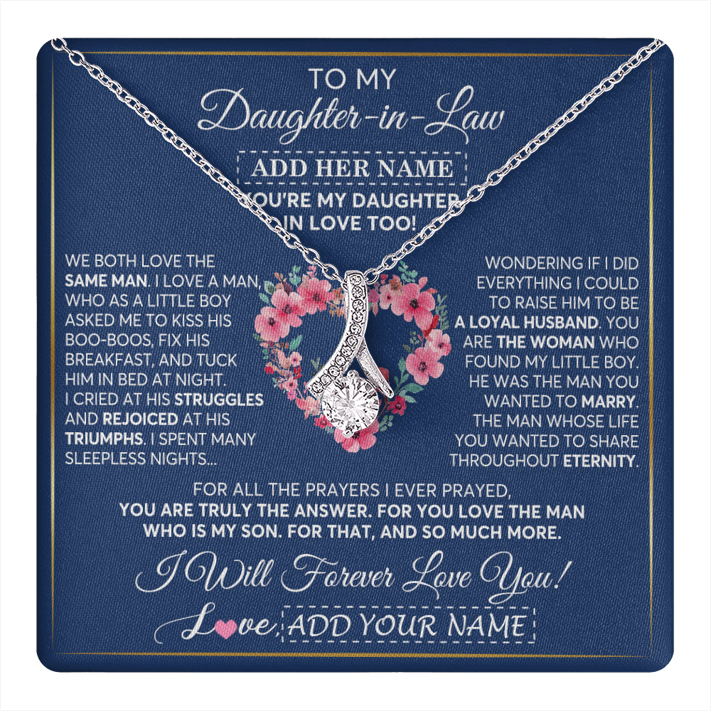 Alluring Beauty Necklace 14K White Gold Finish | 1 | Personalized To My Daughter In Law Gifts Necklace From Mother In Law Bonus Daughter In Law Honor Pendant Jewelry Birthday Customized Gift Box Message Card | teecentury